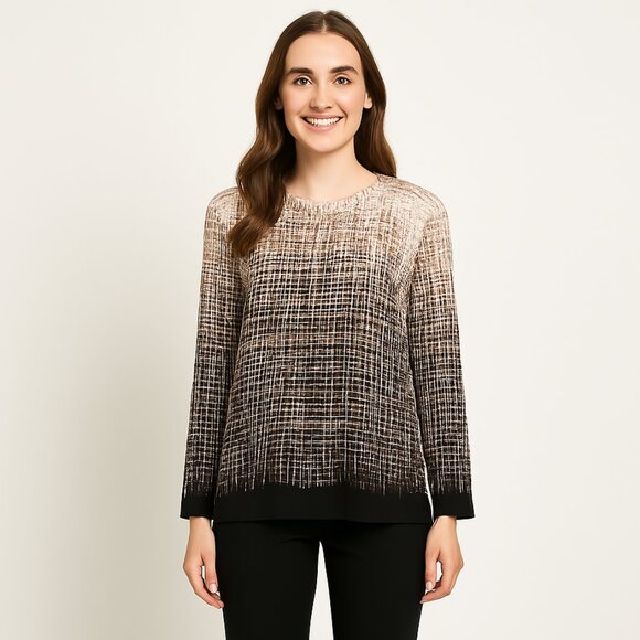 Vince Camuto blouse Size S geometric print long sleeve back zip - Picture 2 of 9